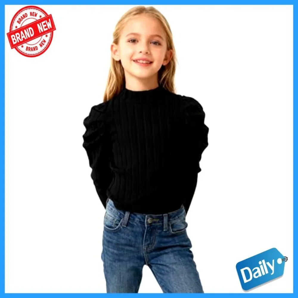 Girls Long Sleeve Ribbed Turtleneck Tee 3-Pack Fall Winter Basic